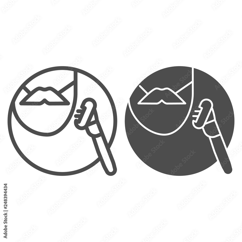 Poster mustache and razor line and glyph icon. shaving vector illustration isolated on white. face and razo