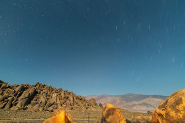 Star trails over the Alabama Hills near Lone Pine, California, USA
