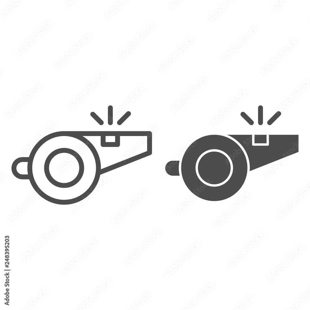 Poster whistle line and glyph icon. referee whistle vector illustration isolated on white. tool outline sty