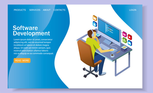 Software development vector website landing page design template