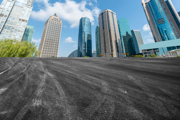 Fototapeta premium Highway Road and Skyline of Modern Urban Buildings in Shanghai..