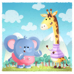 elefante y jirafa en la naturaleza © cirodelia