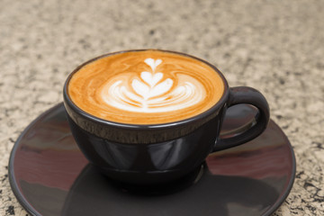 Hot coffee cup. strong coffee on wooden table background.