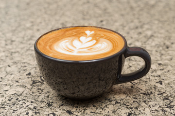 Hot coffee cup. strong coffee on wooden table background.