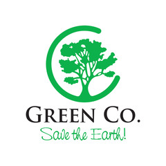 Green Company logo template with tree silhouette and circle