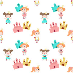 Vector seamless pattern with beautiful little princess