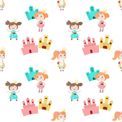 Obraz premium Vector seamless pattern with beautiful little princess