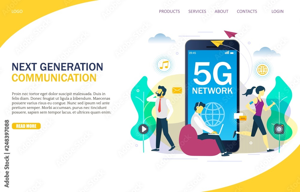 Poster 5g network vector website landing page design template