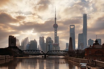 Fototapeta na wymiar Shanghai morning with sunny sky