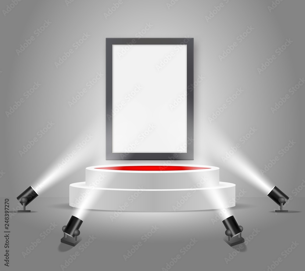 Wall mural vector white round podium with empty picture frame