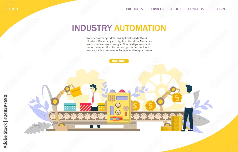 Poster industry automation vector website landing page design template