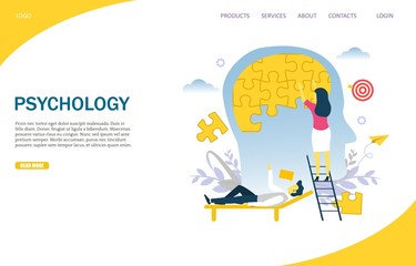 Psychology vector website landing page design template - obrazy, fototapety, plakaty