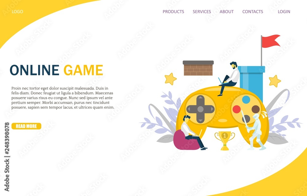 Poster online game vector website landing page design template