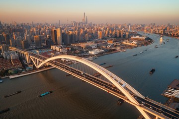 Naklejka na ściany i meble Shanghai Lupu Bridge aerial view