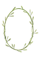 Watercolor frame of flowers, vine, leaf. Botanic ornament concept. Painting on white background. Isolated illustration for your unique decoration with greeting card, valentine card, wedding card.