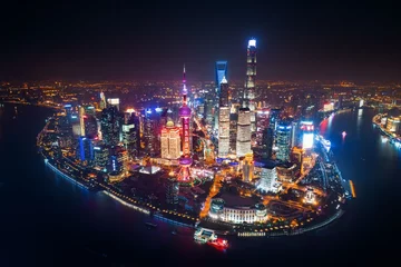 Peel and stick wall murals Shanghai Shanghai Pudong aerial night view