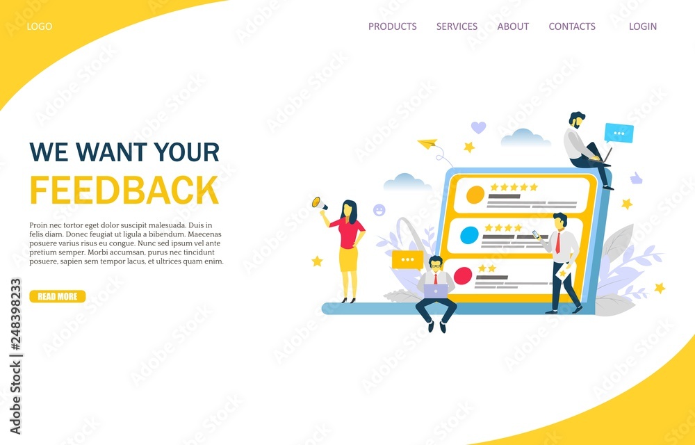 Poster feedback vector website landing page design template