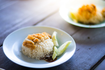 Hainanese chicken rice , Thai gourmet steamed chicken with rice