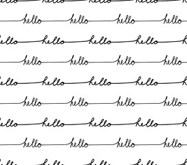 Hello hand-lettering, greeting, seamless pattern, background, texture, black typography 