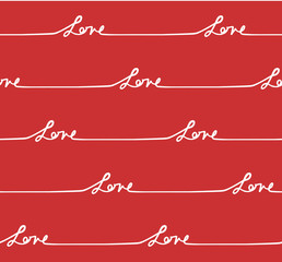 Love hand-lettering for valentine's day or card about love, seamless pattern, background, texture, red and white a classic design