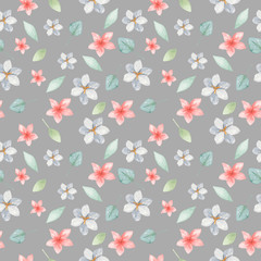 Watercolor seamless pattern with flowers, leaves. Texture for wallpaper, packaging, scrapbooking, textiles, fabrics, wedding design.