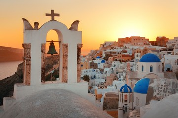 Santorini skyline sunset bell