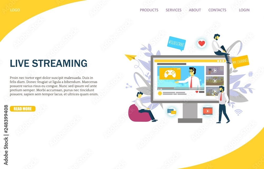 Poster live streaming vector website landing page design template