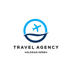 Travel agency vector logo template. Holiday logo template. Airplane travel tourism. around the world icon vector. creative design world travel logo.