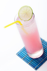 Pink syrup with lime and soda
