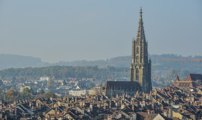 Ancient church with cityscape of Bern