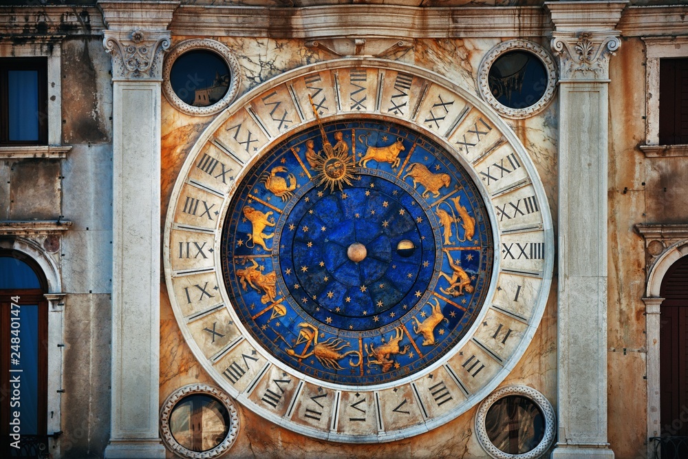 Poster Clock with horoscope in Venice