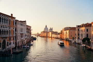 Fototapeta na wymiar Venice Grand Canal sunrise and boat