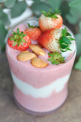 strawberry smoothie or strawberry yogurt with fruit