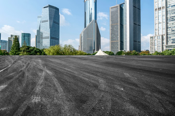 Highway Road and Skyline of Modern Urban Buildings in Shanghai..