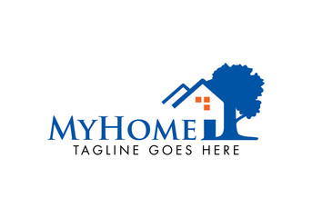 Real Estate logo design template and inspiration, with house and tree silhouette