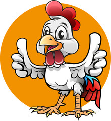 Vector illustration, cute a chicken showing two thumbs up for symbol or mascot fried chicken restaurant.