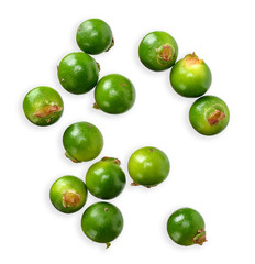 Green peppercorn isolated on white top view