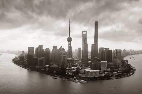 Fototapeta Shanghai city aerial view with Pudong business district