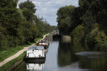 Summer scene at Cheshunt Lock on the River Lee Navigation in England.