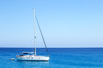 White yacht n the sea. Vacation, holiday background. Sea trip concept.