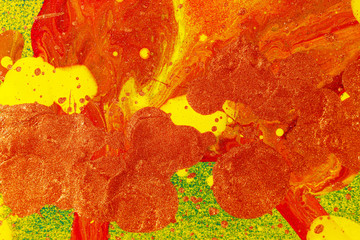 Drops and stains of paints of different colors. Abstract background.