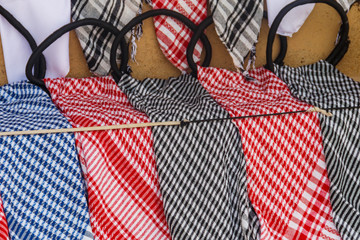 Keffiyeh or kufiya(traditional arabian male headdress) for sale in egyptian bazaar