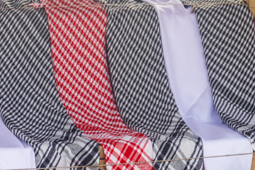 Keffiyeh or kufiya(traditional arabian male headdress) for sale in egyptian bazaar