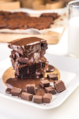 chocolate cake with whipped cream and chocolate brownie