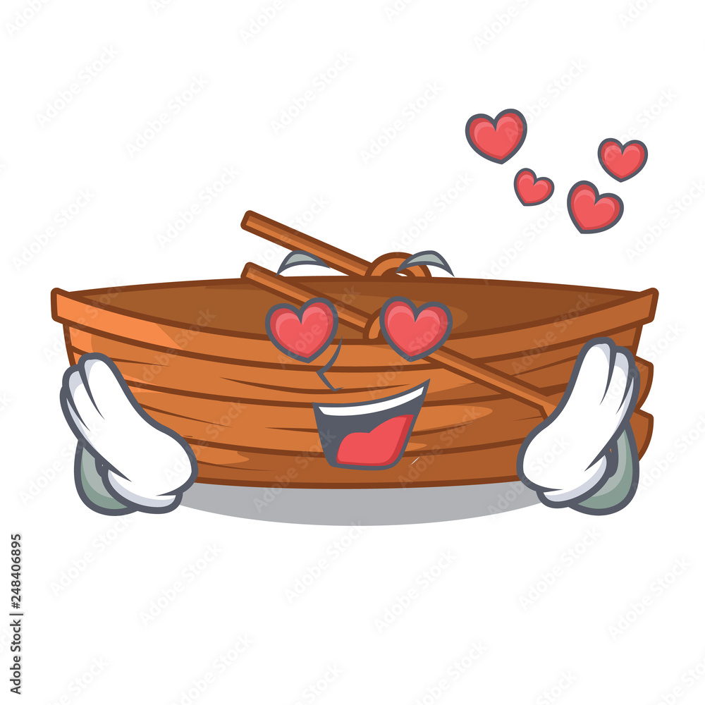 Sticker in love wooden boat sail at sea character