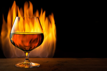 brandy or cognac in glass