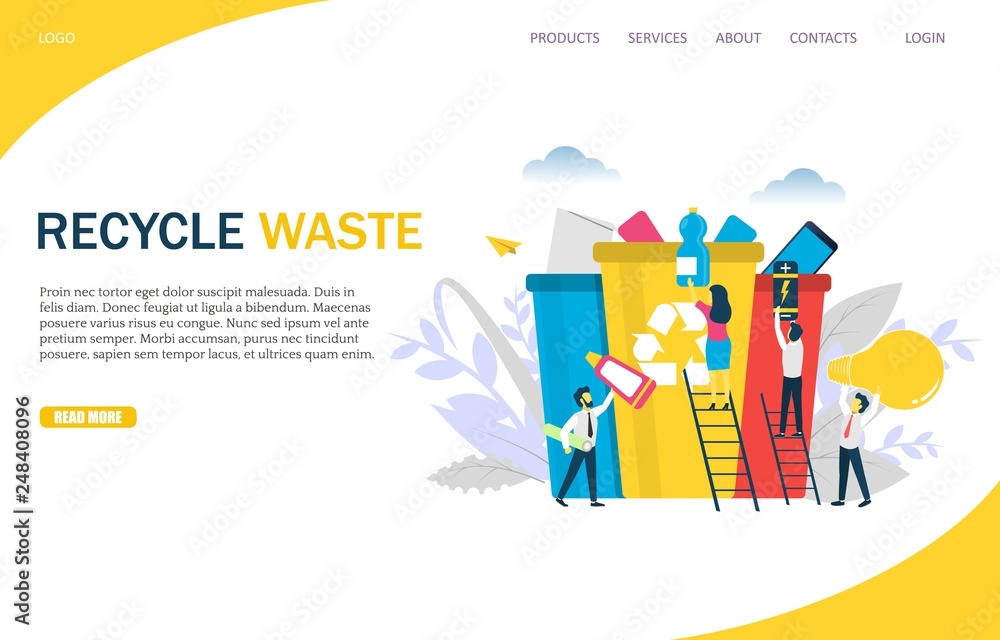 Poster recycle waste vector website landing page design template