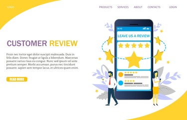 Customer review vector website landing page design template