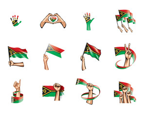 Fototapeta premium Vanuatu flag and hand on white background. Vector illustration