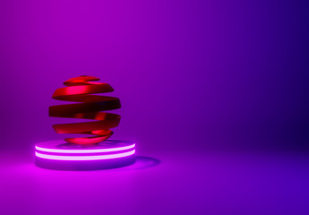 stage in neon light , 3d render